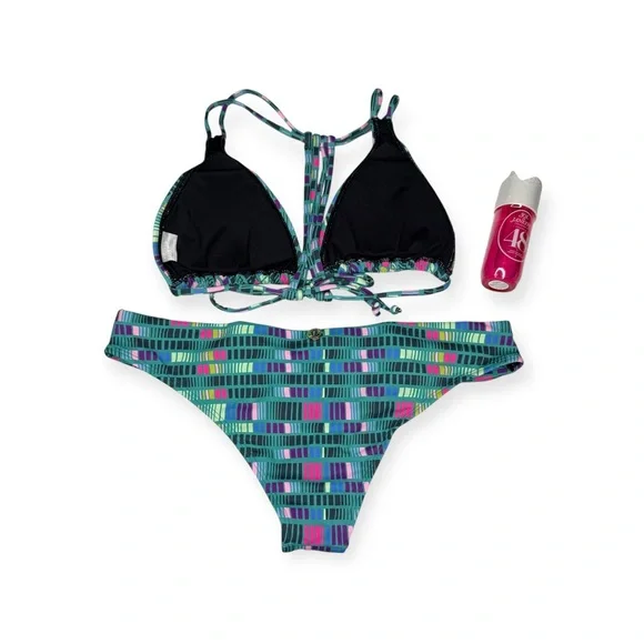 new OndadeMar Swimwear ☀︎︎Multi Strap Tri Top Bikini Set ☀︎︎ Green Print ☀︎︎ M L - Picture 6 of 14